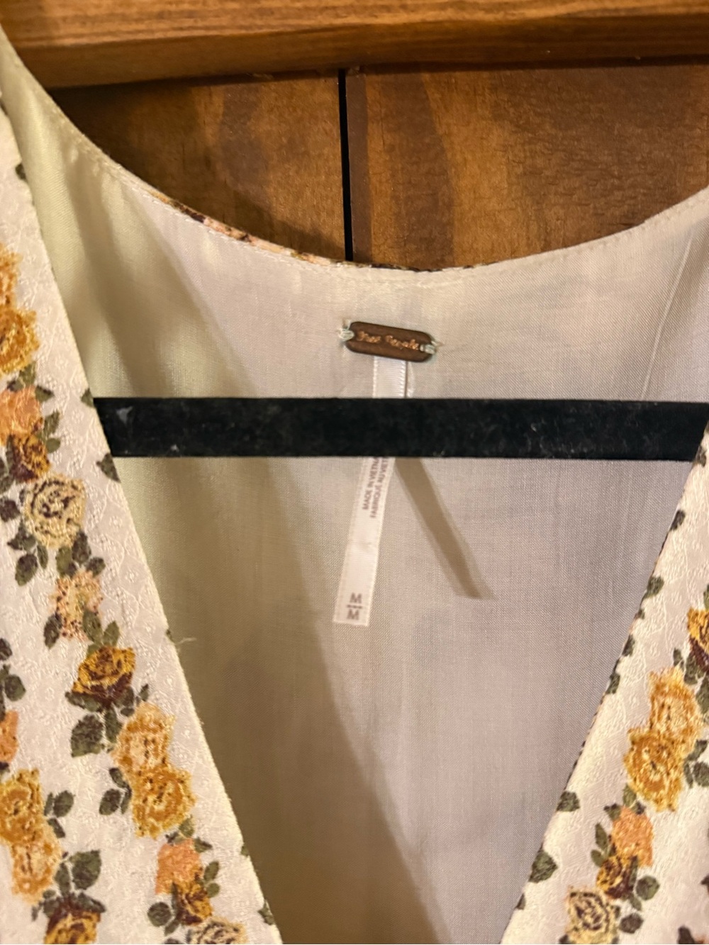 Free People Floral V-Neck Tiered Midi Dress in Cream and Mustard - Picture 3 of 4